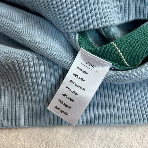 Lacoste Mens Argyle V-Neck Pullover Sweater Size 8 Blue Green 100% Cotton F5178 - Picture 4 of 8